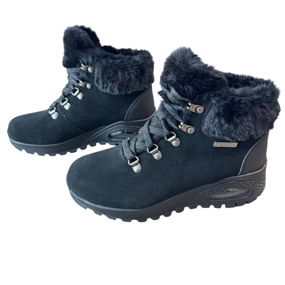 Skechers UNO Rugged Moonlight Ridge Waterproof Faux Fur Boots Black Sz 5 NWOT